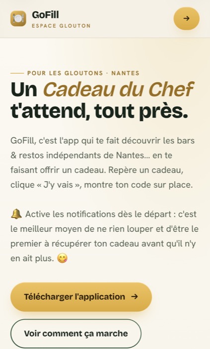 GoFill — site, espace glouton